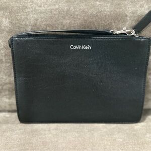 Calvin Klein Black Leather Zip Wristlet